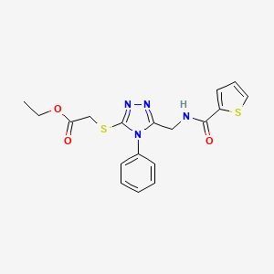 molecular formula C18H18N4O3S2 B3015816 ethyl 2-((4-phenyl-5-((thiophene-2-carboxamido)methyl)-4H-1,2,4-triazol-3-yl)thio)acetate CAS No. 689748-76-3