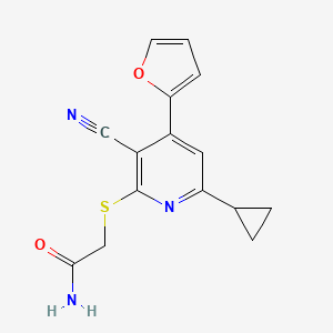 molecular formula C15H13N3O2S B3015821 2-((3-氰基-6-环丙基-4-(呋喃-2-基)吡啶-2-基)硫代)乙酰胺 CAS No. 361174-63-2