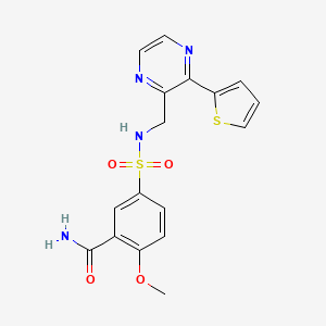 molecular formula C17H16N4O4S2 B3015825 2-methoxy-5-(N-((3-(thiophen-2-yl)pyrazin-2-yl)methyl)sulfamoyl)benzamide CAS No. 2034313-73-8