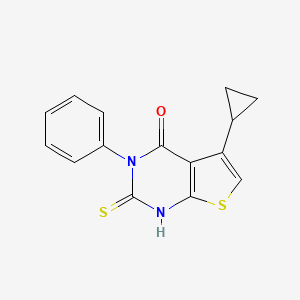molecular formula C15H12N2OS2 B3015837 5-cyclopropyl-3-phenyl-2-sulfanyl-3H,4H-thieno[2,3-d]pyrimidin-4-one CAS No. 750607-53-5