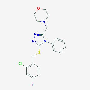 molecular formula C20H20ClFN4OS B301584 2-chloro-4-fluorobenzyl 5-(4-morpholinylmethyl)-4-phenyl-4H-1,2,4-triazol-3-yl sulfide 
