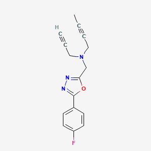 molecular formula C16H14FN3O B3015844 N-[[5-(4-Fluorophenyl)-1,3,4-oxadiazol-2-yl]methyl]-N-prop-2-ynylbut-2-yn-1-amine CAS No. 1436104-21-0