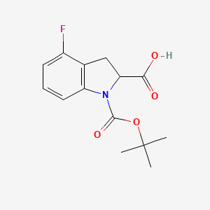 molecular formula C14H16FNO4 B3015845 1-[(tert-Butoxy)carbonyl]-4-fluoro-2,3-dihydro-1H-indole-2-carboxylic acid CAS No. 2059933-32-1