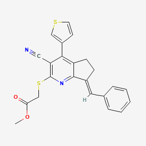 (E)-methyl 2-((7-benzylidene-3-cyano-4-(thiophen-3-yl)-6,7-dihydro-5H-cyclopenta[b]pyridin-2-yl)thio)acetate