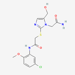 molecular formula C15H17ClN4O4S B3015855 2-((1-(2-amino-2-oxoethyl)-5-(hydroxymethyl)-1H-imidazol-2-yl)thio)-N-(5-chloro-2-methoxyphenyl)acetamide CAS No. 921886-02-4