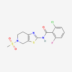 molecular formula C14H13ClFN3O3S2 B3015866 2-chloro-6-fluoro-N-(5-(methylsulfonyl)-4,5,6,7-tetrahydrothiazolo[5,4-c]pyridin-2-yl)benzamide CAS No. 1428362-87-1