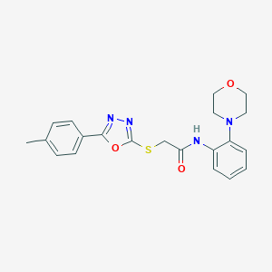 molecular formula C21H22N4O3S B301587 2-{[5-(4-methylphenyl)-1,3,4-oxadiazol-2-yl]sulfanyl}-N-[2-(4-morpholinyl)phenyl]acetamide 