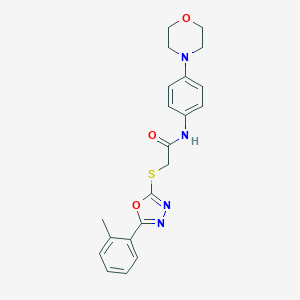 molecular formula C21H22N4O3S B301588 2-{[5-(2-methylphenyl)-1,3,4-oxadiazol-2-yl]sulfanyl}-N-[4-(4-morpholinyl)phenyl]acetamide 