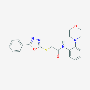 molecular formula C20H20N4O3S B301590 N-[2-(4-morpholinyl)phenyl]-2-[(5-phenyl-1,3,4-oxadiazol-2-yl)sulfanyl]acetamide 