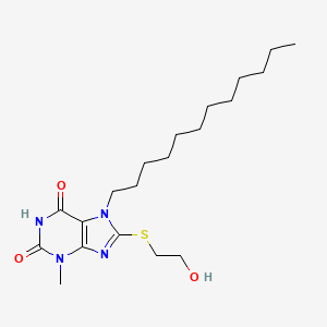 molecular formula C20H34N4O3S B3015902 7-Dodecyl-8-(2-hydroxyethylsulfanyl)-3-methylpurine-2,6-dione CAS No. 329702-65-0