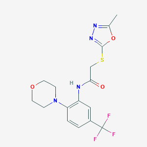 molecular formula C16H17F3N4O3S B301591 2-[(5-methyl-1,3,4-oxadiazol-2-yl)thio]-N-[2-(4-morpholinyl)-5-(trifluoromethyl)phenyl]acetamide 