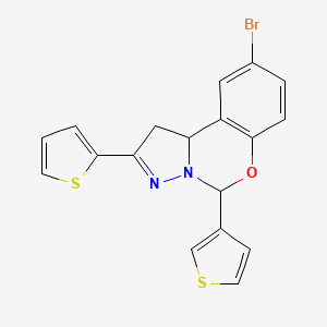 molecular formula C18H13BrN2OS2 B3015914 9-bromo-2-(thiophen-2-yl)-5-(thiophen-3-yl)-5,10b-dihydro-1H-benzo[e]pyrazolo[1,5-c][1,3]oxazine CAS No. 899985-07-0