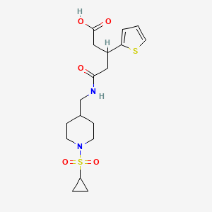 molecular formula C18H26N2O5S2 B3015915 5-(((1-(环丙基磺酰基)哌啶-4-基)甲基)氨基)-5-氧代-3-(噻吩-2-基)戊酸 CAS No. 1428379-86-5
