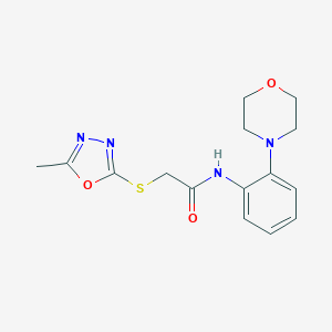 molecular formula C15H18N4O3S B301592 2-[(5-methyl-1,3,4-oxadiazol-2-yl)sulfanyl]-N-[2-(4-morpholinyl)phenyl]acetamide 