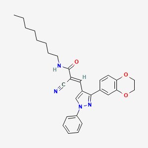 molecular formula C29H32N4O3 B3015921 (E)-2-cyano-3-[3-(2,3-dihydro-1,4-benzodioxin-6-yl)-1-phenylpyrazol-4-yl]-N-octylprop-2-enamide CAS No. 477524-31-5