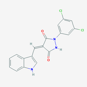 molecular formula C18H11Cl2N3O2 B301593 (4E)-1-(3,5-dichlorophenyl)-4-(1H-indol-3-ylmethylidene)pyrazolidine-3,5-dione 