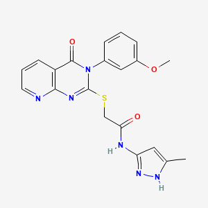 molecular formula C20H18N6O3S B3015941 2-{[3-(3-methoxyphenyl)-4-oxo-3,4-dihydropyrido[2,3-d]pyrimidin-2-yl]thio}-N-(3-methyl-1H-pyrazol-5-yl)acetamide CAS No. 1101794-89-1