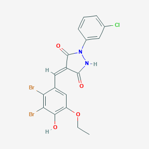 molecular formula C18H13Br2ClN2O4 B301595 1-(3-Chlorophenyl)-4-(2,3-dibromo-5-ethoxy-4-hydroxybenzylidene)-3,5-pyrazolidinedione 