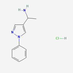 molecular formula C11H14ClN3 B3015954 1-(1-Phenylpyrazol-4-yl)ethanamine;hydrochloride CAS No. 2413900-50-0