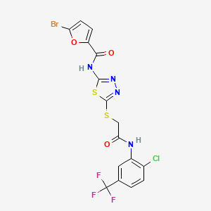 molecular formula C16H9BrClF3N4O3S2 B3015961 5-溴-N-(5-((2-((2-氯-5-(三氟甲基)苯基)氨基)-2-氧代乙基)硫代)-1,3,4-噻二唑-2-基)呋喃-2-甲酰胺 CAS No. 393572-08-2