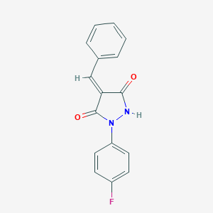 molecular formula C16H11FN2O2 B301598 (4E)-4-benzylidene-1-(4-fluorophenyl)pyrazolidine-3,5-dione 
