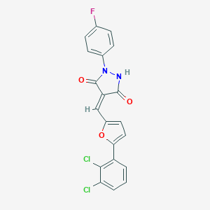 molecular formula C20H11Cl2FN2O3 B301603 4-{[5-(2,3-Dichlorophenyl)-2-furyl]methylene}-1-(4-fluorophenyl)-3,5-pyrazolidinedione 