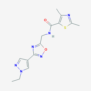 molecular formula C14H16N6O2S B3016030 N-((3-(1-ethyl-1H-pyrazol-4-yl)-1,2,4-oxadiazol-5-yl)methyl)-2,4-dimethylthiazole-5-carboxamide CAS No. 2034463-25-5