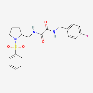 molecular formula C20H22FN3O4S B3016040 N1-(4-fluorobenzyl)-N2-((1-(phenylsulfonyl)pyrrolidin-2-yl)methyl)oxalamide CAS No. 896266-09-4