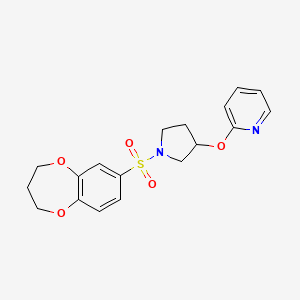 molecular formula C18H20N2O5S B3016042 2-((1-((3,4-二氢-2H-苯并[b][1,4]二氧杂环-7-基)磺酰基)吡咯烷-3-基)氧基)吡啶 CAS No. 1903575-89-2