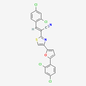 molecular formula C22H10Cl4N2OS B3016043 3-(2,4-Dichlorophenyl)-2-{4-[5-(2,4-dichlorophenyl)-2-furyl]-1,3-thiazol-2-yl}acrylonitrile CAS No. 338978-45-3