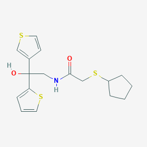 molecular formula C17H21NO2S3 B3016059 2-(cyclopentylthio)-N-(2-hydroxy-2-(thiophen-2-yl)-2-(thiophen-3-yl)ethyl)acetamide CAS No. 2034236-14-9