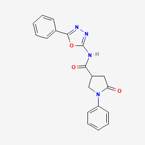 molecular formula C19H16N4O3 B3016061 5-oxo-1-phenyl-N-(5-phenyl-1,3,4-oxadiazol-2-yl)pyrrolidine-3-carboxamide CAS No. 1105221-62-2