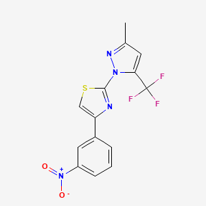 molecular formula C14H9F3N4O2S B3016066 2-[3-methyl-5-(trifluoromethyl)-1H-pyrazol-1-yl]-4-(3-nitrophenyl)-1,3-thiazole CAS No. 955964-27-9