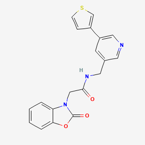 molecular formula C19H15N3O3S B3016069 2-(2-oxobenzo[d]oxazol-3(2H)-yl)-N-((5-(thiophen-3-yl)pyridin-3-yl)methyl)acetamide CAS No. 1704638-35-6