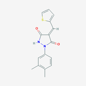 molecular formula C16H14N2O2S B301607 (4E)-1-(3,4-dimethylphenyl)-4-(thiophen-2-ylmethylidene)pyrazolidine-3,5-dione 