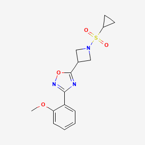 molecular formula C15H17N3O4S B3016078 5-(1-(Cyclopropylsulfonyl)azetidin-3-yl)-3-(2-methoxyphenyl)-1,2,4-oxadiazole CAS No. 1396888-27-9