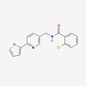 molecular formula C17H13ClN2O2 B3016081 2-chloro-N-((6-(furan-2-yl)pyridin-3-yl)methyl)benzamide CAS No. 2034306-64-2