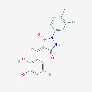 molecular formula C18H14BrClN2O4 B301609 4-(5-Bromo-2-hydroxy-3-methoxybenzylidene)-1-(3-chloro-4-methylphenyl)-3,5-pyrazolidinedione 