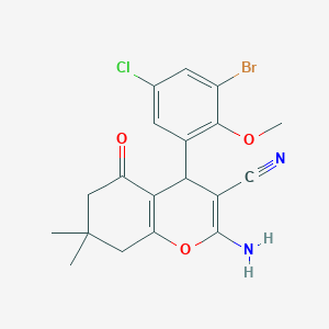 molecular formula C19H18BrClN2O3 B301610 2-amino-4-(3-bromo-5-chloro-2-methoxyphenyl)-7,7-dimethyl-5-oxo-5,6,7,8-tetrahydro-4H-chromene-3-carbonitrile 