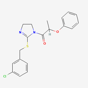 molecular formula C19H19ClN2O2S B3016101 1-(2-((3-chlorobenzyl)thio)-4,5-dihydro-1H-imidazol-1-yl)-2-phenoxypropan-1-one CAS No. 851808-27-0