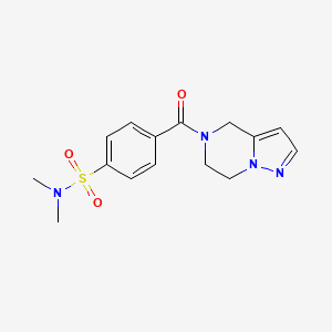 molecular formula C15H18N4O3S B3016102 N,N-dimethyl-4-(4,5,6,7-tetrahydropyrazolo[1,5-a]pyrazine-5-carbonyl)benzenesulfonamide CAS No. 2034400-21-8