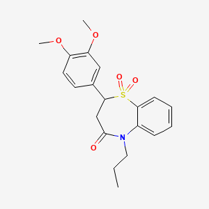 molecular formula C20H23NO5S B3016117 2-(3,4-dimethoxyphenyl)-5-propyl-2,3-dihydrobenzo[b][1,4]thiazepin-4(5H)-one 1,1-dioxide CAS No. 863452-41-9
