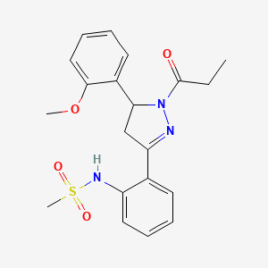 molecular formula C20H23N3O4S B3016119 N-(2-(5-(2-甲氧基苯基)-1-丙酰基-4,5-二氢-1H-吡唑-3-基)苯基)甲磺酰胺 CAS No. 923178-32-9