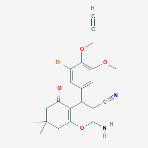 molecular formula C22H21BrN2O4 B301612 2-amino-4-[3-bromo-5-methoxy-4-(2-propynyloxy)phenyl]-7,7-dimethyl-5-oxo-5,6,7,8-tetrahydro-4H-chromene-3-carbonitrile 