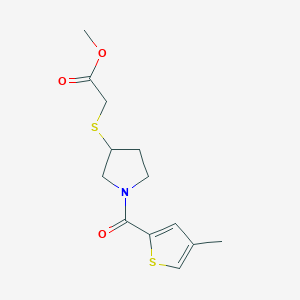 molecular formula C13H17NO3S2 B3016126 Methyl 2-((1-(4-methylthiophene-2-carbonyl)pyrrolidin-3-yl)thio)acetate CAS No. 2034549-38-5