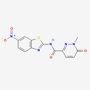 molecular formula C13H9N5O4S B3016142 1-methyl-N-(6-nitrobenzo[d]thiazol-2-yl)-6-oxo-1,6-dihydropyridazine-3-carboxamide CAS No. 1040661-43-5