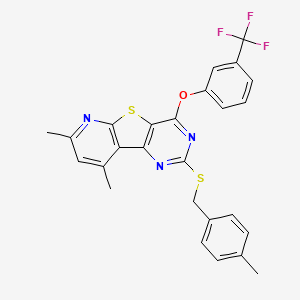 molecular formula C26H20F3N3OS2 B3016146 7,9-Dimethyl-2-[(4-methylbenzyl)sulfanyl]-4-[3-(trifluoromethyl)phenoxy]pyrido[3',2':4,5]thieno[3,2-d]pyrimidine CAS No. 439111-32-7