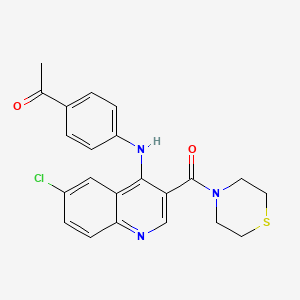 molecular formula C22H20ClN3O2S B3016149 1-(4-((6-Chloro-3-(thiomorpholine-4-carbonyl)quinolin-4-yl)amino)phenyl)ethanone CAS No. 1358532-78-1