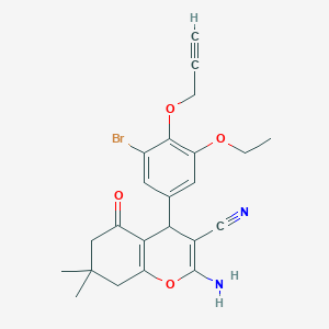 molecular formula C23H23BrN2O4 B301616 2-amino-4-[3-bromo-5-ethoxy-4-(2-propynyloxy)phenyl]-7,7-dimethyl-5-oxo-5,6,7,8-tetrahydro-4H-chromene-3-carbonitrile 
