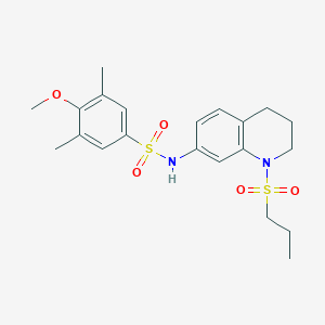 molecular formula C21H28N2O5S2 B3016163 4-methoxy-3,5-dimethyl-N-(1-(propylsulfonyl)-1,2,3,4-tetrahydroquinolin-7-yl)benzenesulfonamide CAS No. 946301-17-3